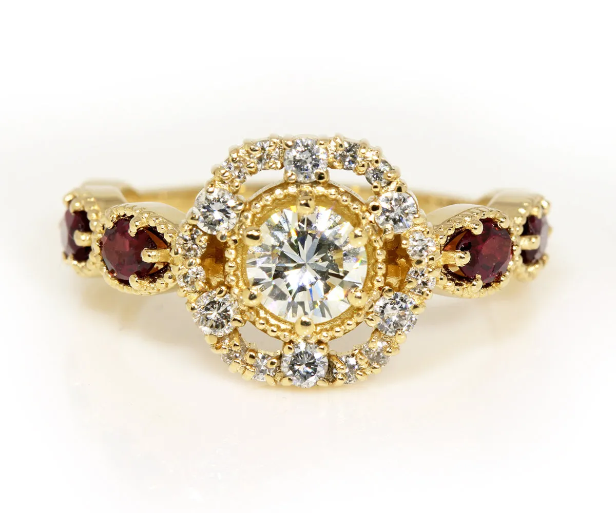 Diamond and Garnet Floral Custom Engagement Ring
