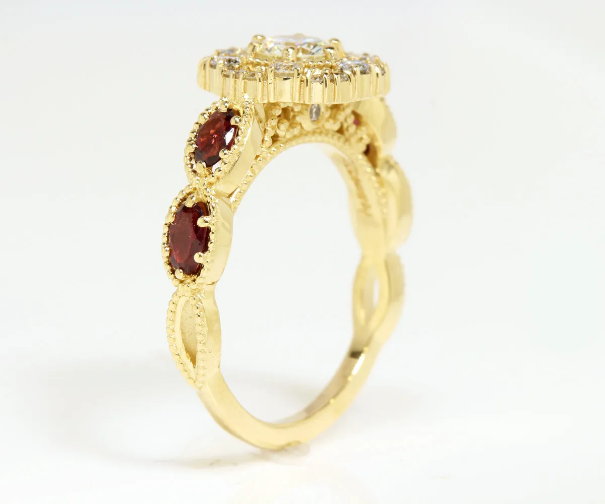 Diamond and Garnet Floral Custom Engagement Ring