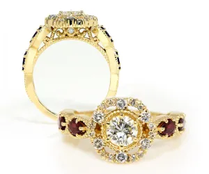 Diamond and Garnet Floral Custom Engagement Ring