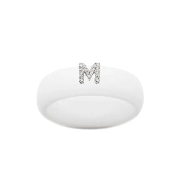 Diamond Initial "M" Silicone Band - White