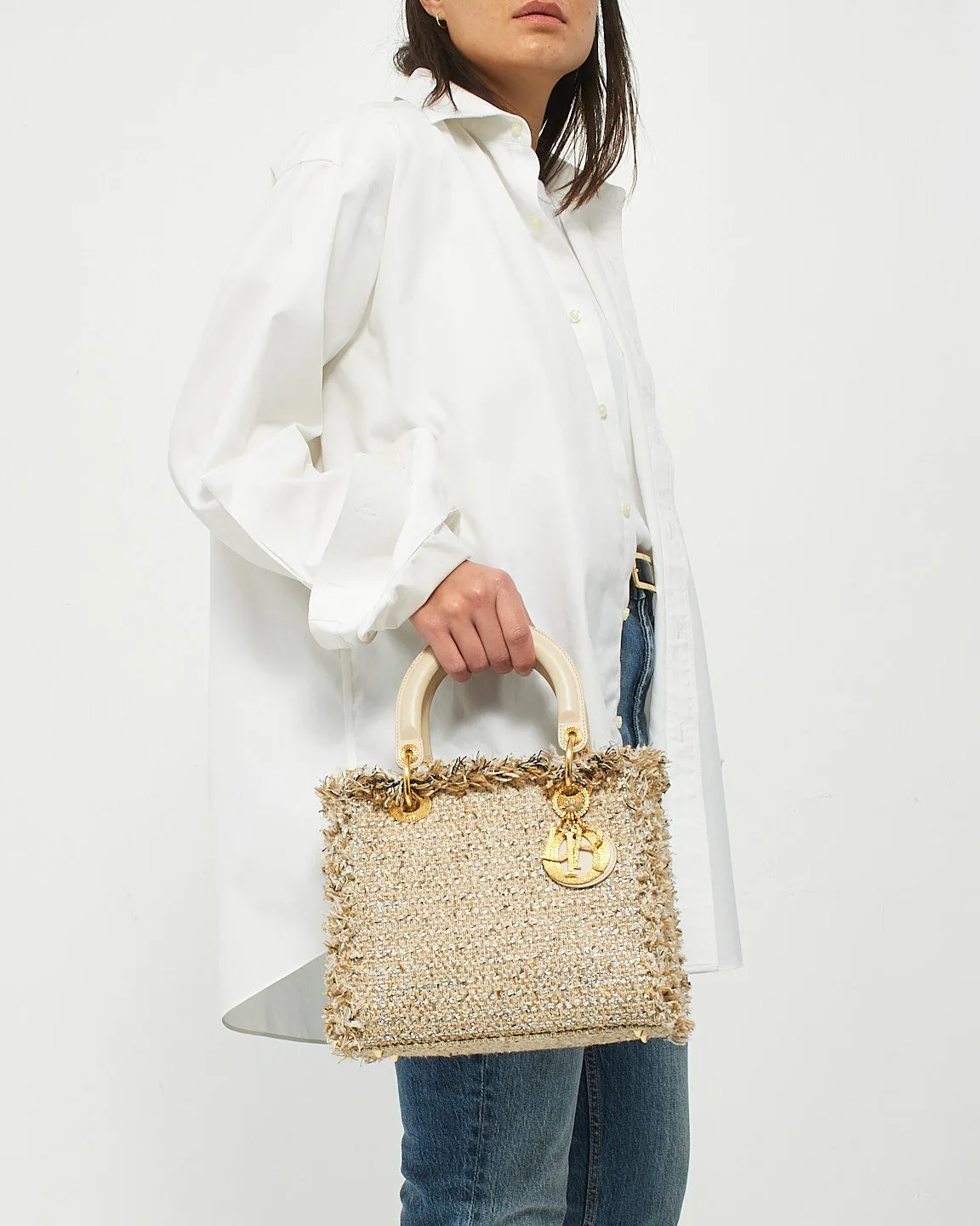 Dior Beige Tweed Special Edition Medium Lady Dior Bag