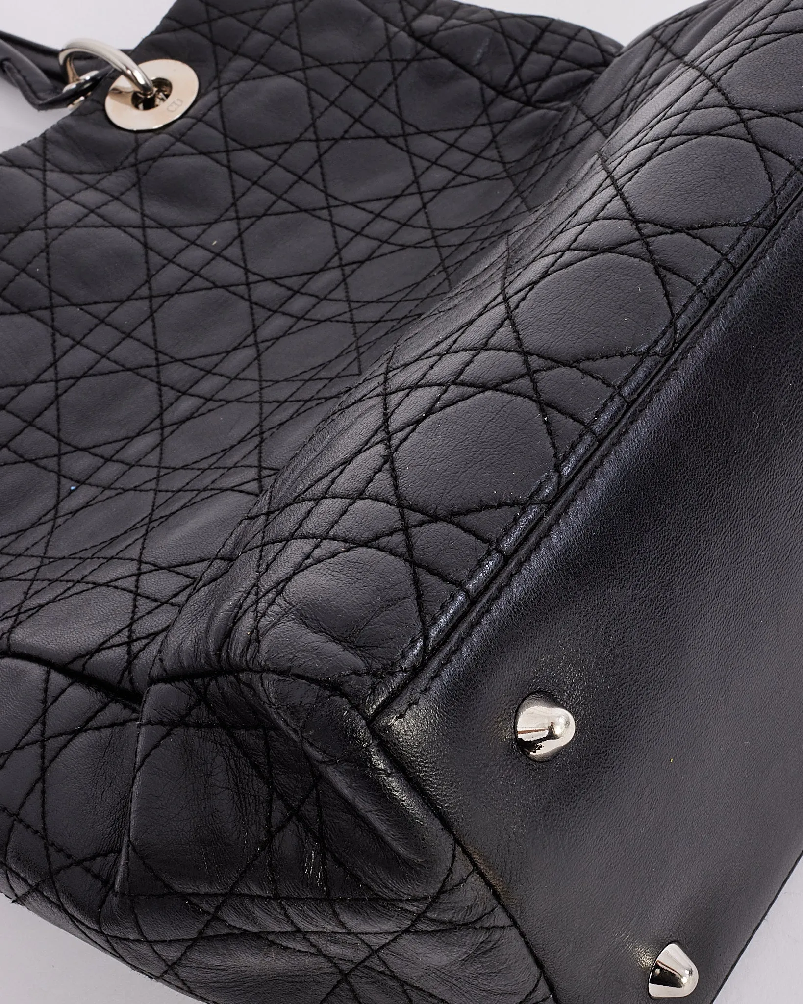 Dior Black Vintage Cannage Leather Tote Bag