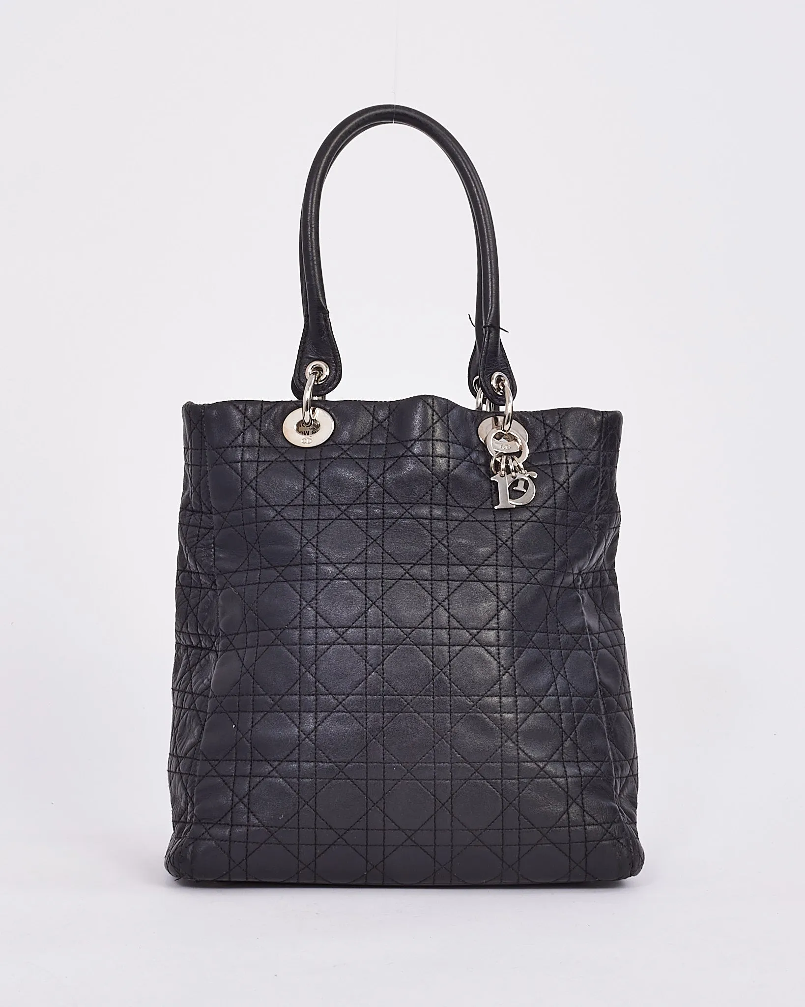 Dior Black Vintage Cannage Leather Tote Bag