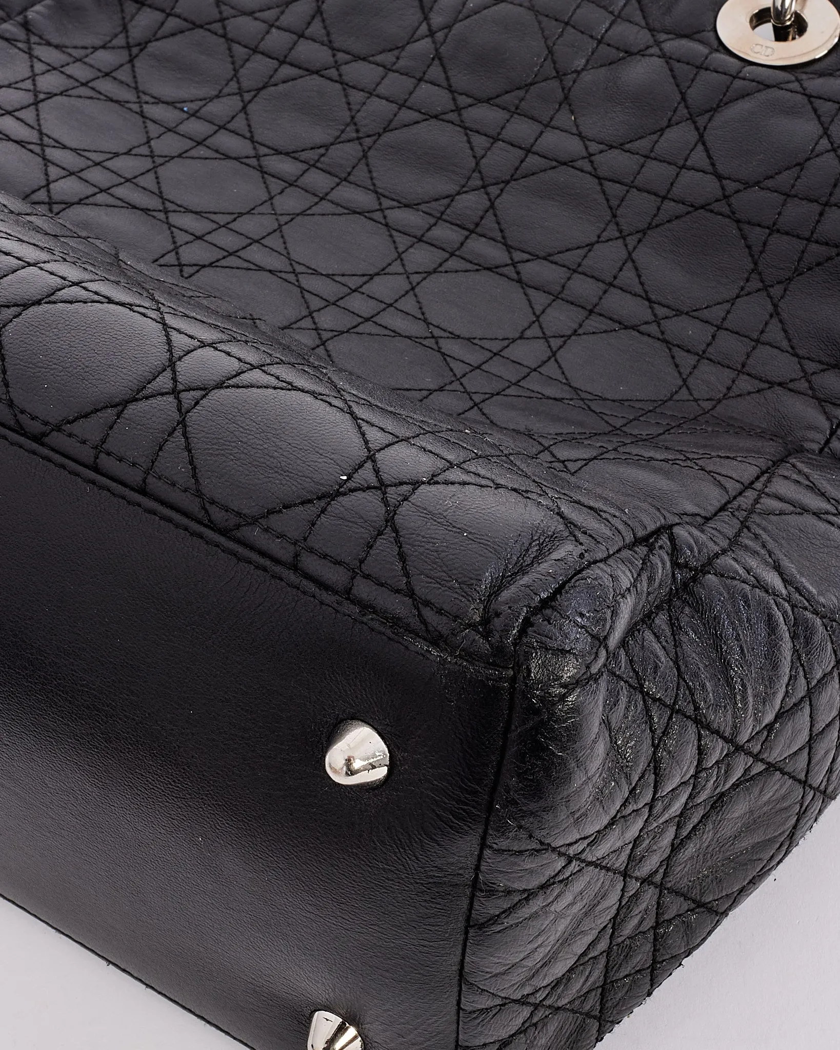 Dior Black Vintage Cannage Leather Tote Bag