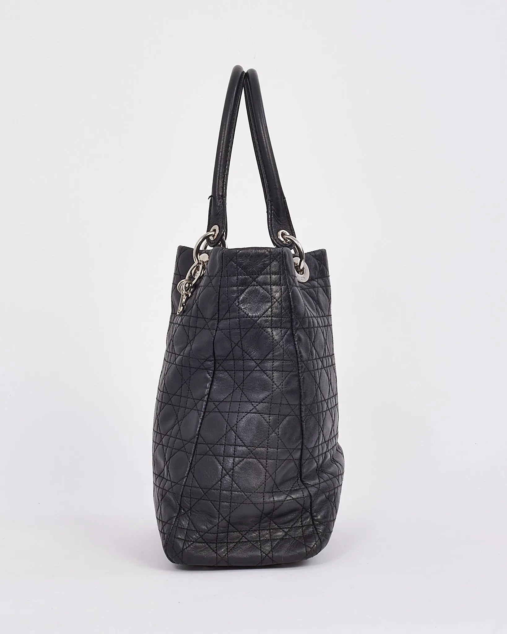Dior Black Vintage Cannage Leather Tote Bag