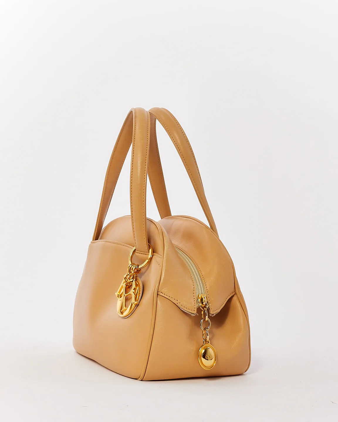 Dior Vintage Beige Leather Top Handle Bag with Dior Charm