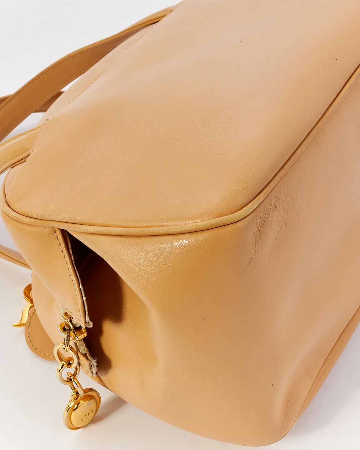 Dior Vintage Beige Leather Top Handle Bag with Dior Charm