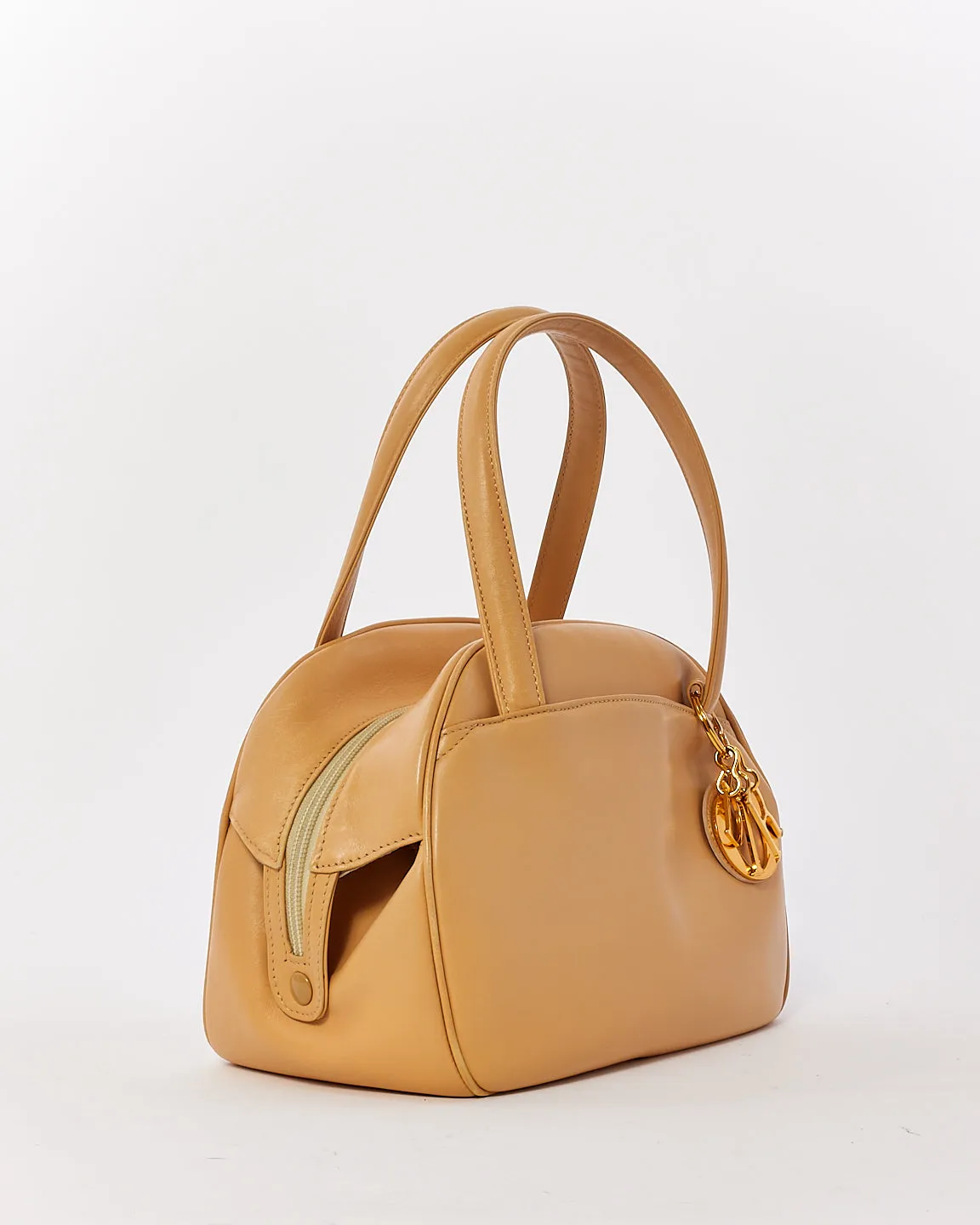 Dior Vintage Beige Leather Top Handle Bag with Dior Charm