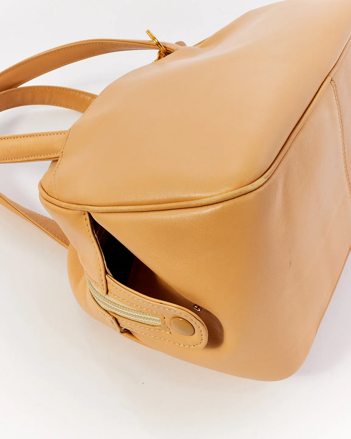 Dior Vintage Beige Leather Top Handle Bag with Dior Charm