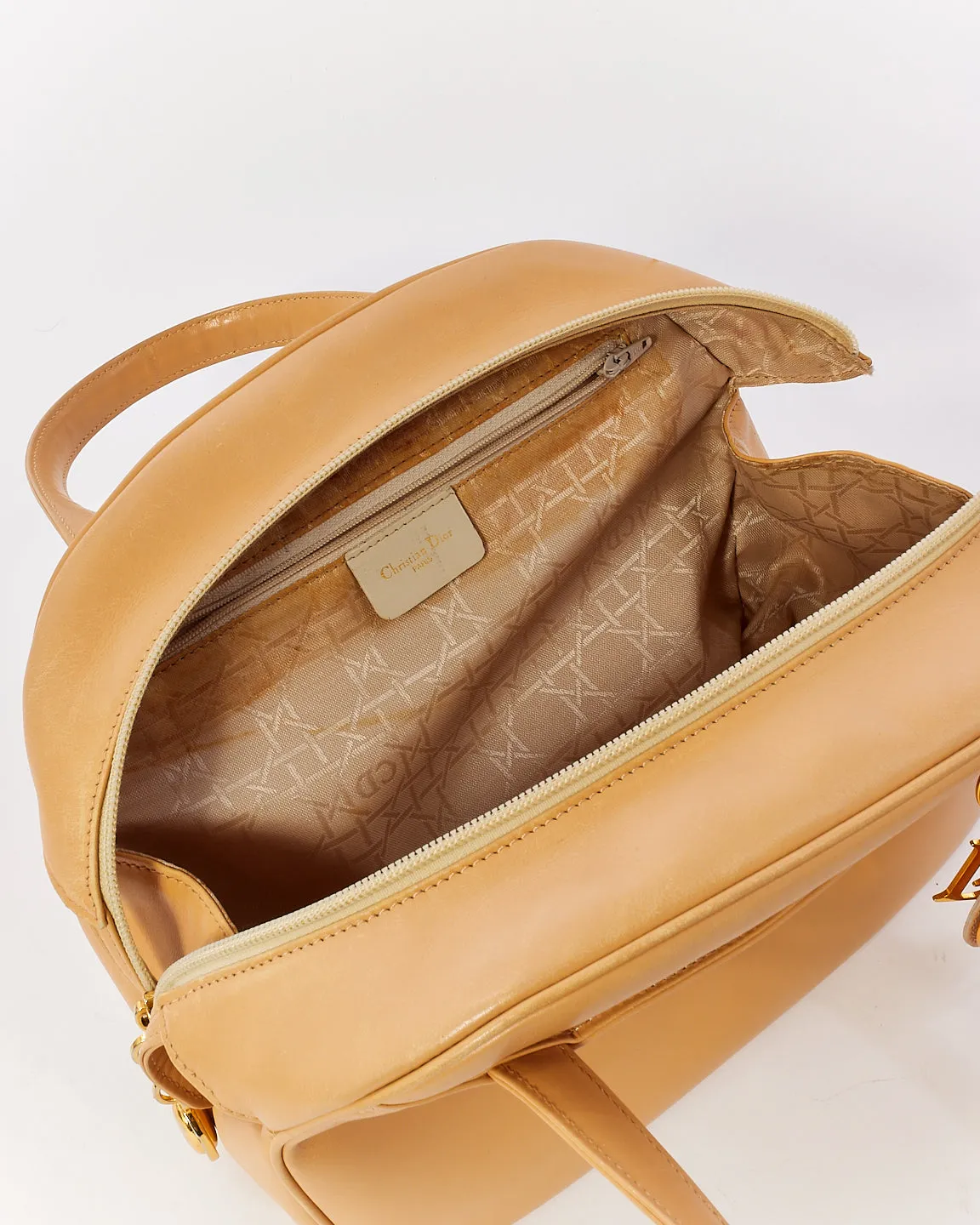 Dior Vintage Beige Leather Top Handle Bag with Dior Charm