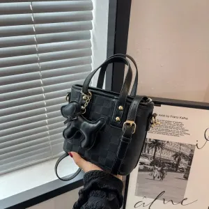 Dog Charm Checkered Bucket Bag