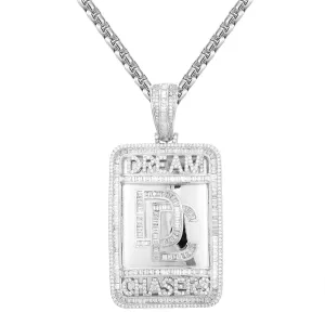 Dream Chasers Dog tag Sterling Silver Baguette Icy Pendant