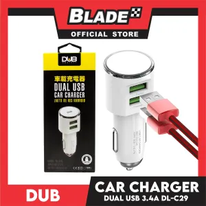 Dub Car Charger Dual USB 3.4A Auto-ID DL-C29 (White) for iOS and Android Supports