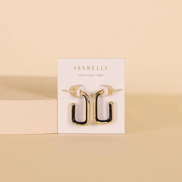 Earrings | Black Enamel Rectangle Hoop | JaxKelly