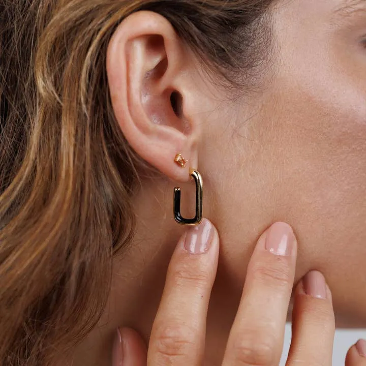 Earrings | Black Enamel Rectangle Hoop | JaxKelly
