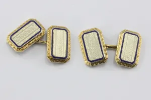 Ehrlich & Sinnock 14k Gold & Platinum Top Blue Enamel Cuff Links