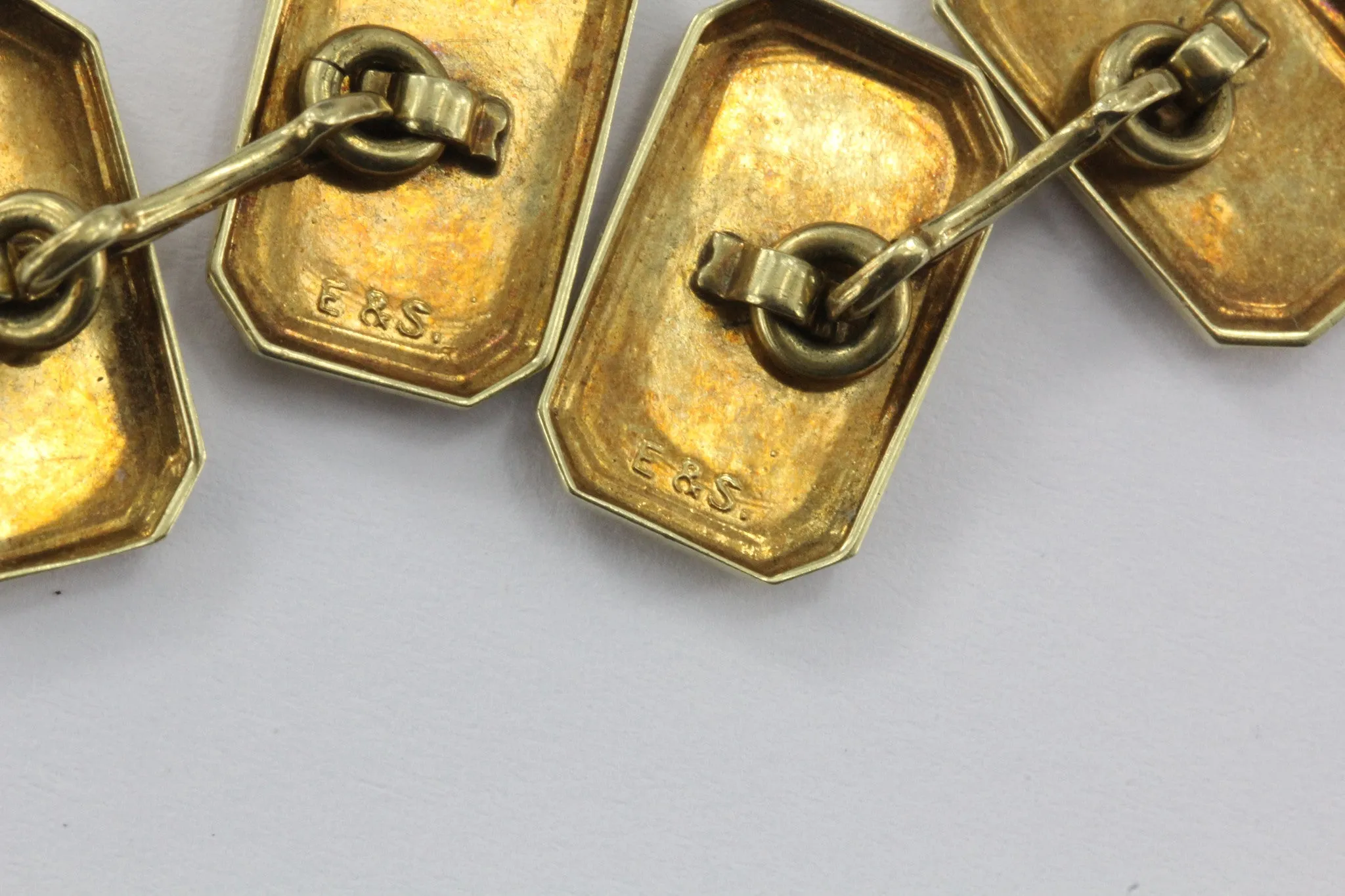 Ehrlich & Sinnock 14k Gold & Platinum Top Blue Enamel Cuff Links