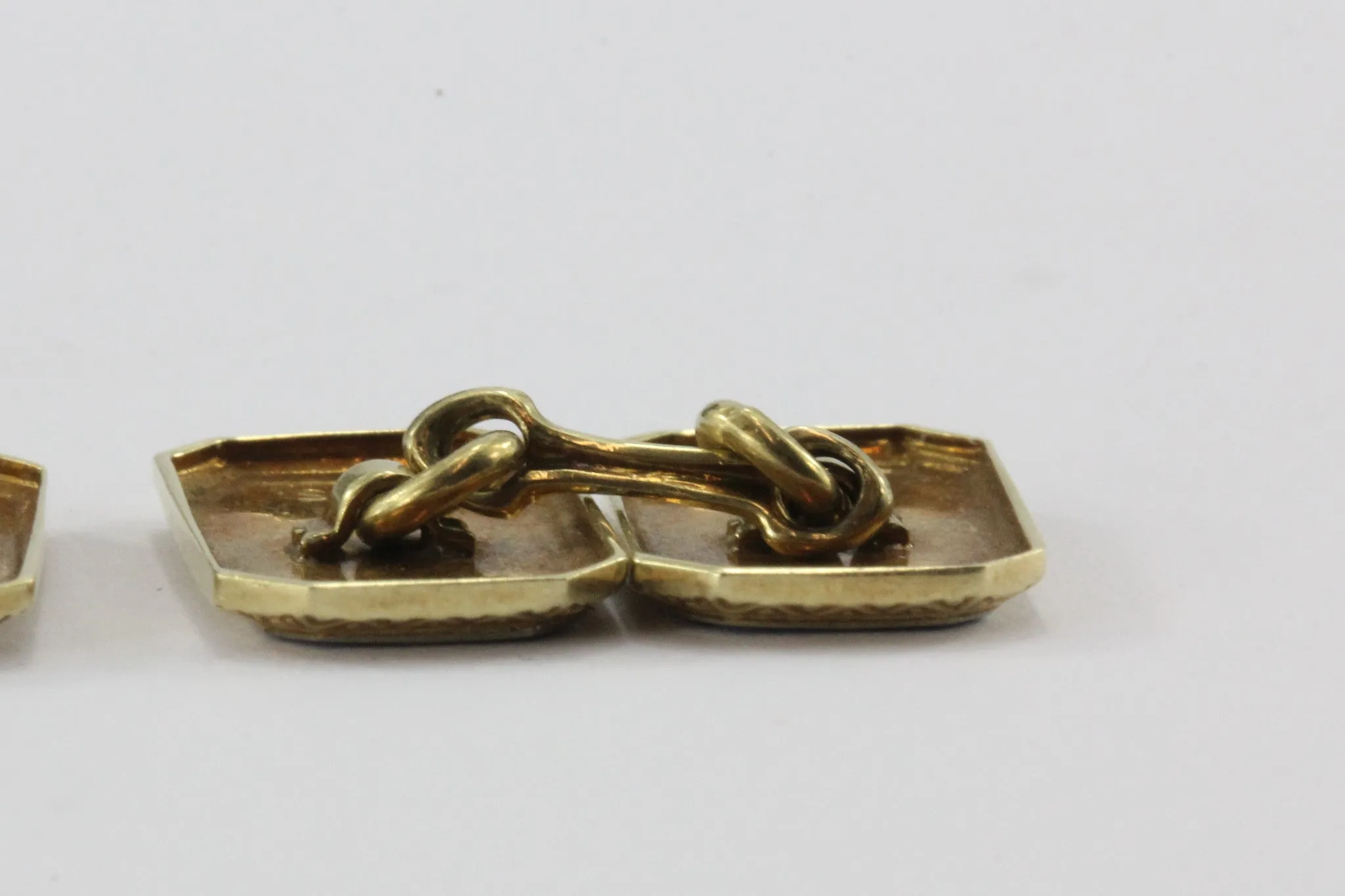 Ehrlich & Sinnock 14k Gold & Platinum Top Blue Enamel Cuff Links