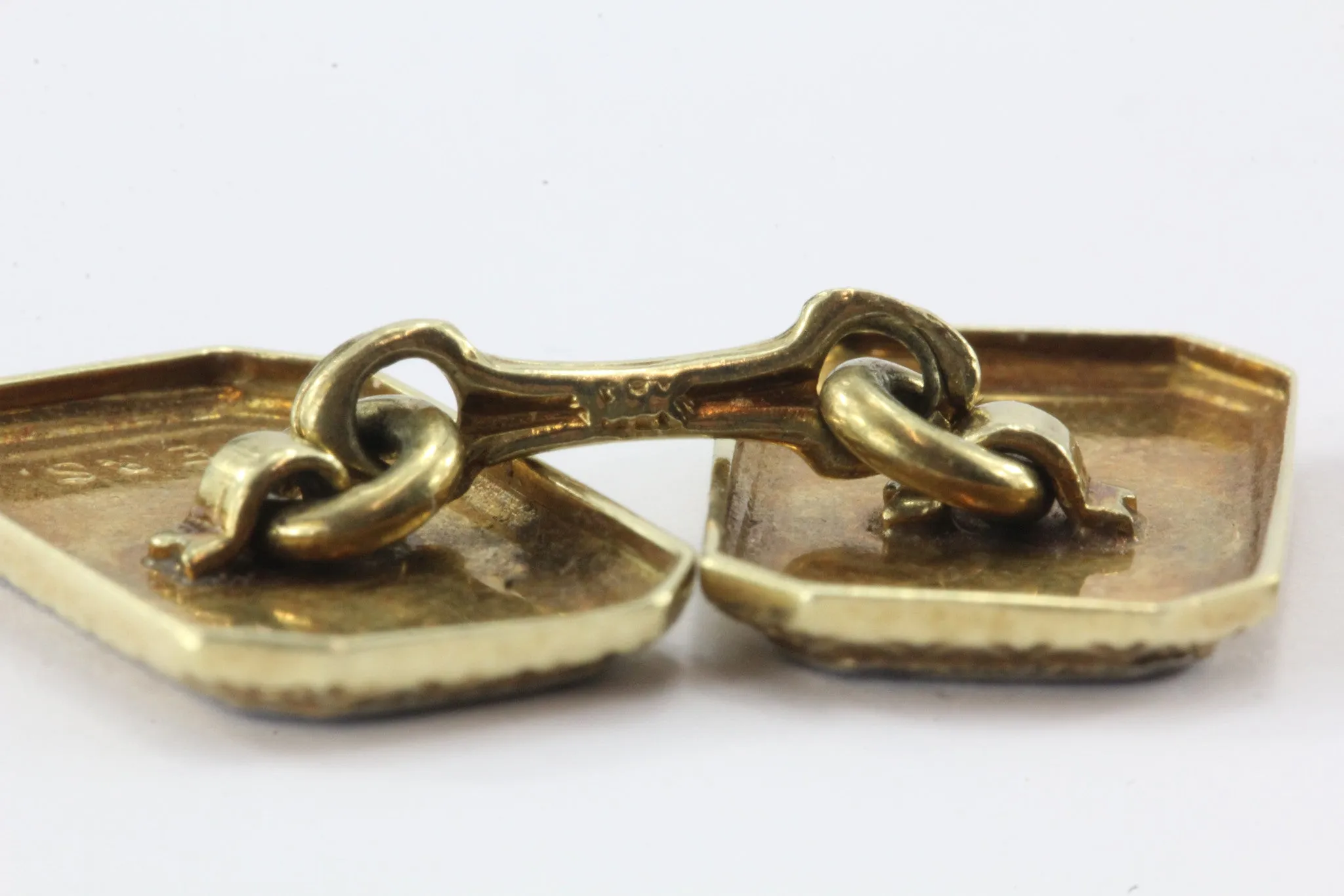 Ehrlich & Sinnock 14k Gold & Platinum Top Blue Enamel Cuff Links