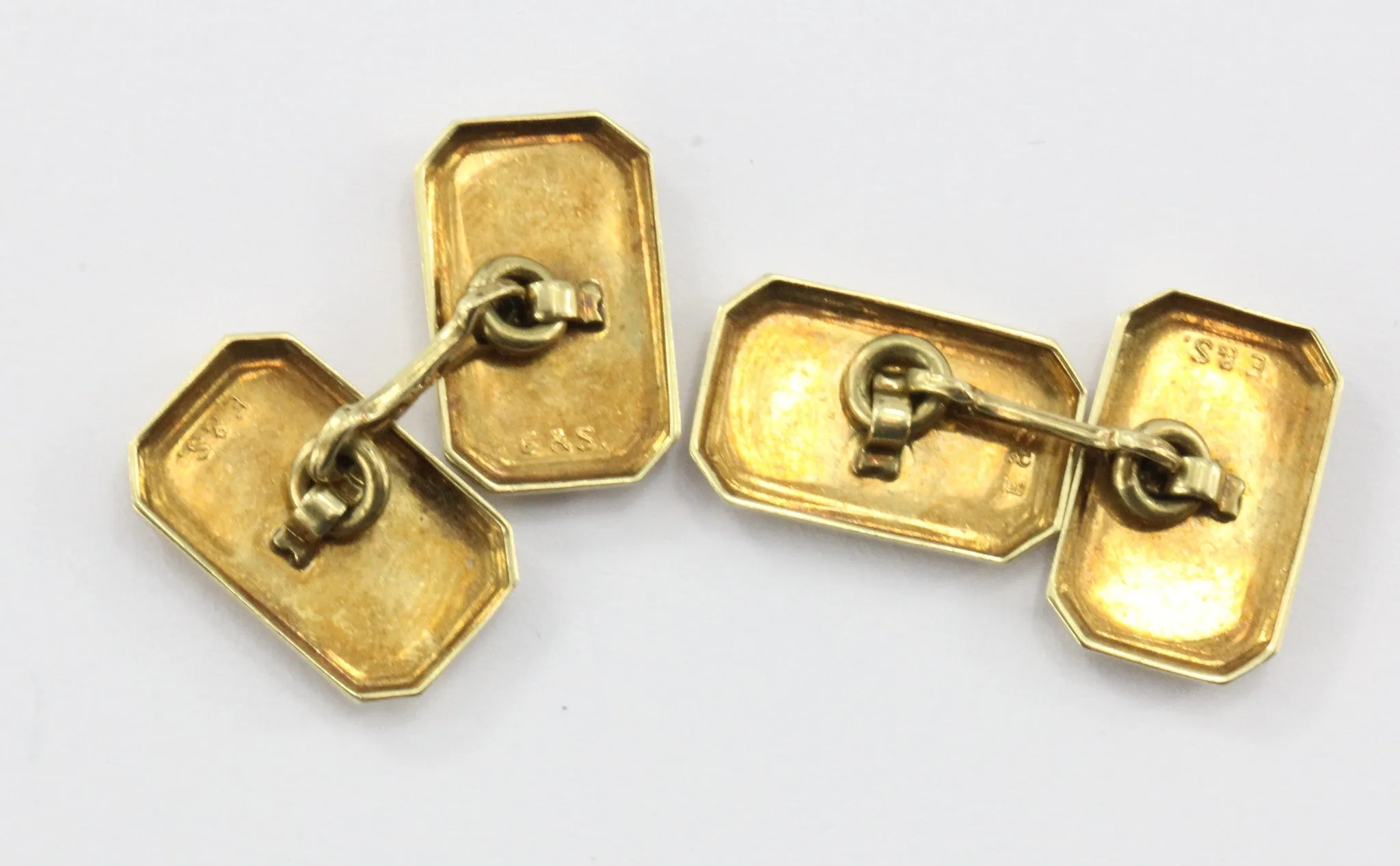 Ehrlich & Sinnock 14k Gold & Platinum Top Blue Enamel Cuff Links