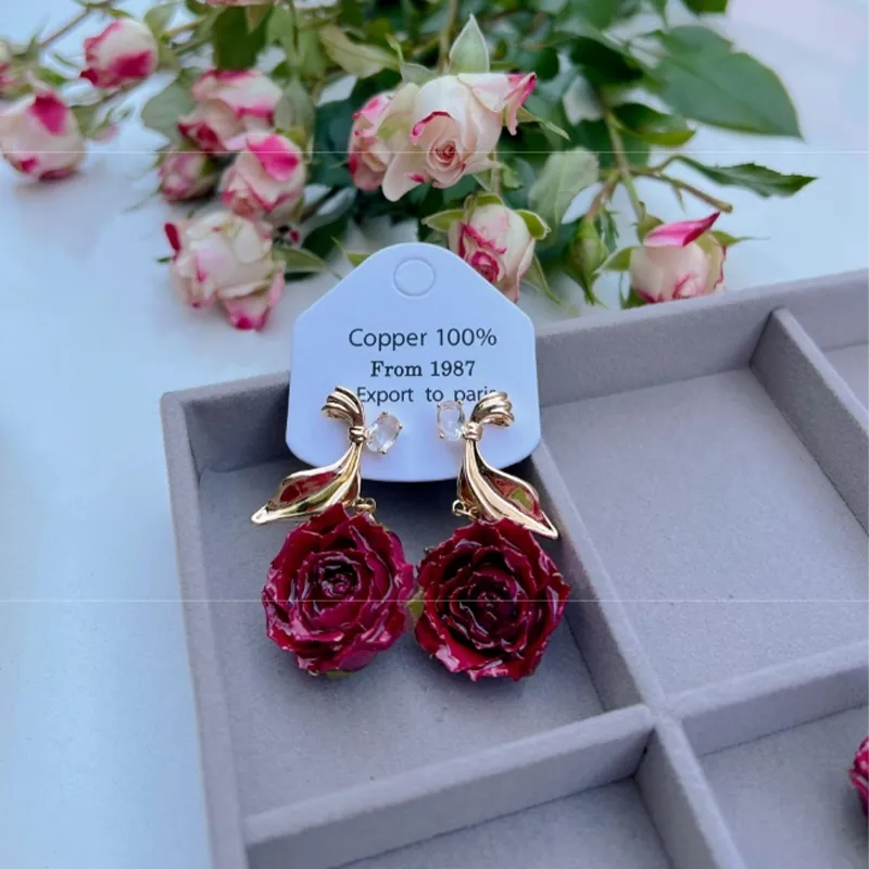 Elegant Real flowers Patchwork Metal Accessories Trim Earrings(Each one is unique)(17 Colors)