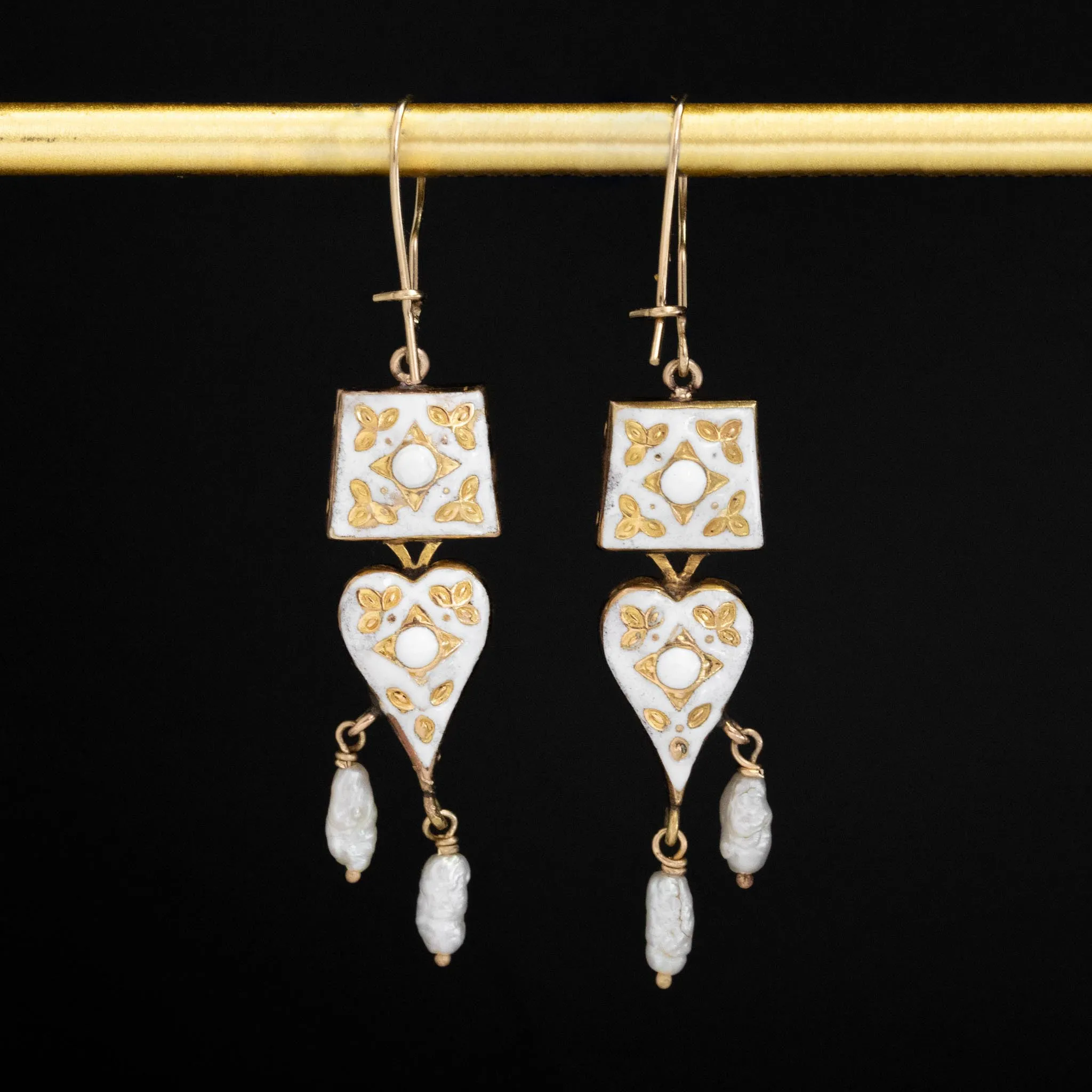 Enamel & Pearl Drop Earrings