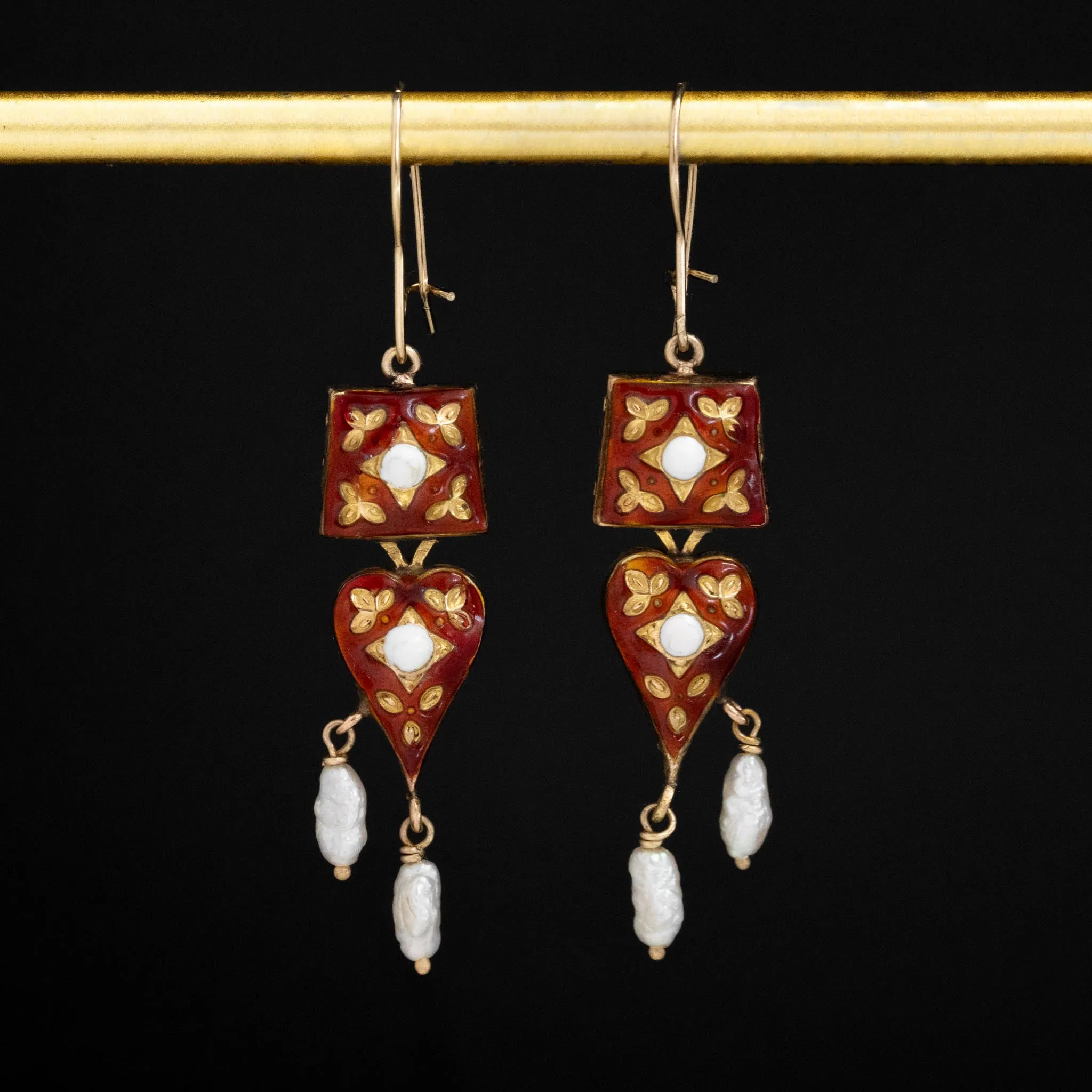 Enamel & Pearl Drop Earrings