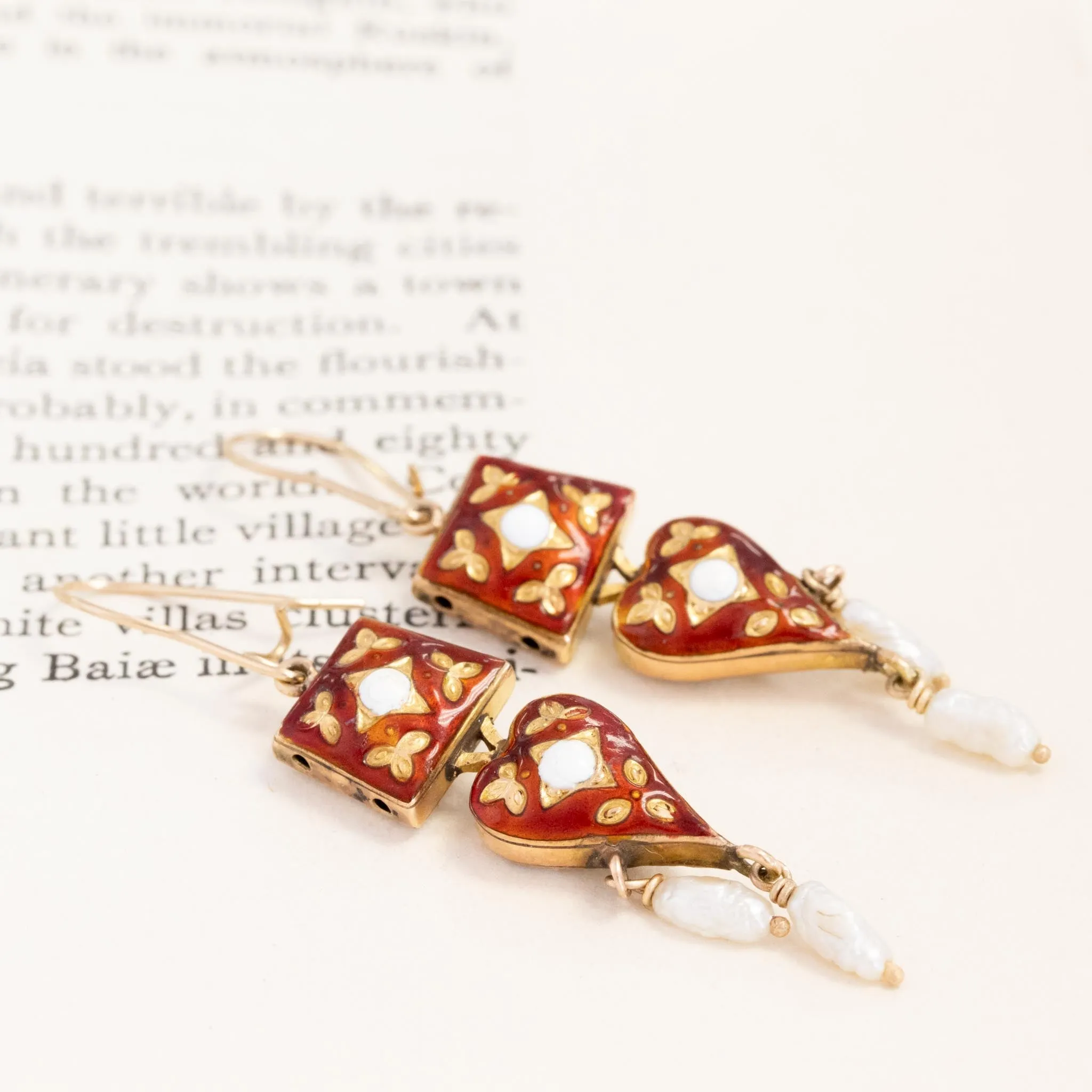 Enamel & Pearl Drop Earrings