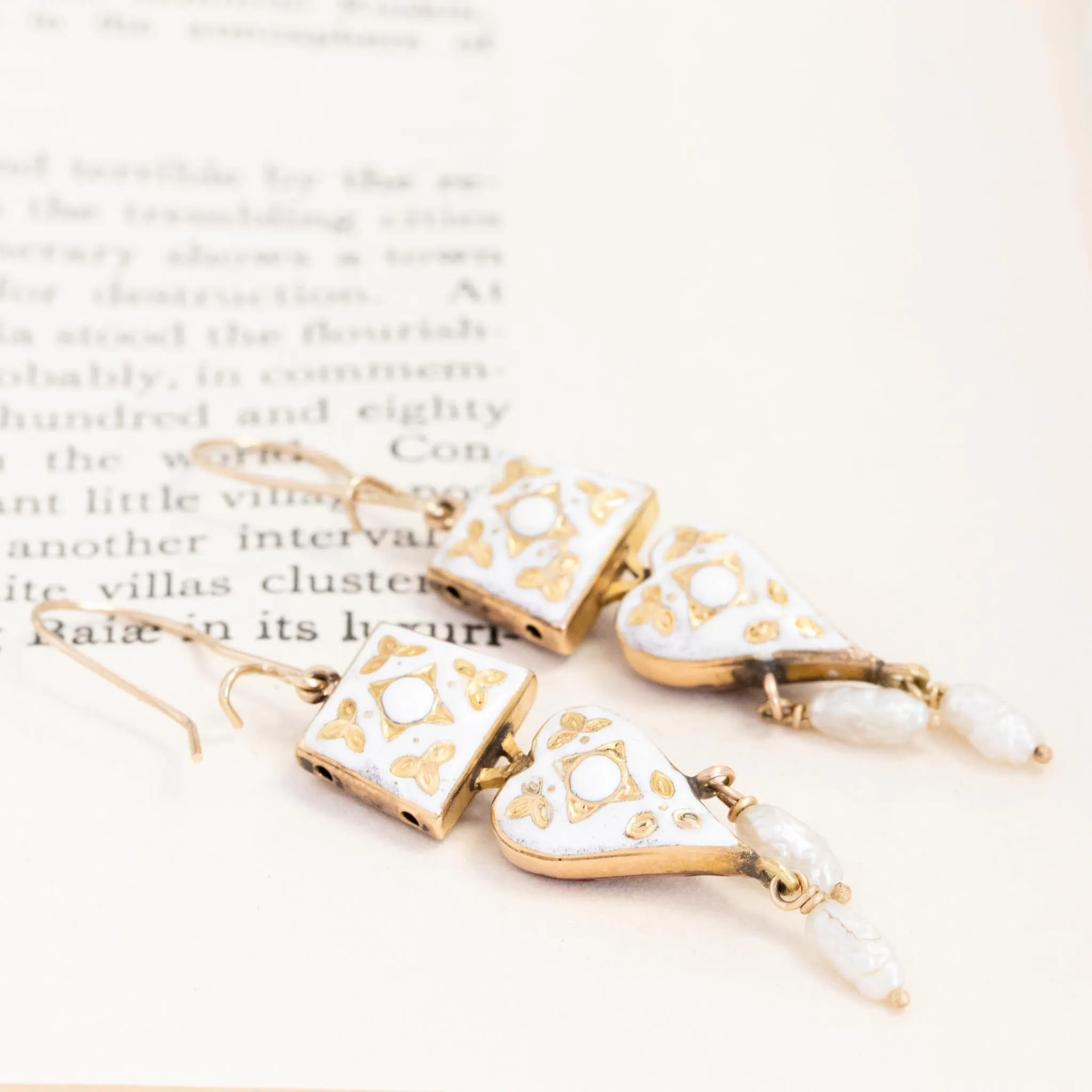 Enamel & Pearl Drop Earrings