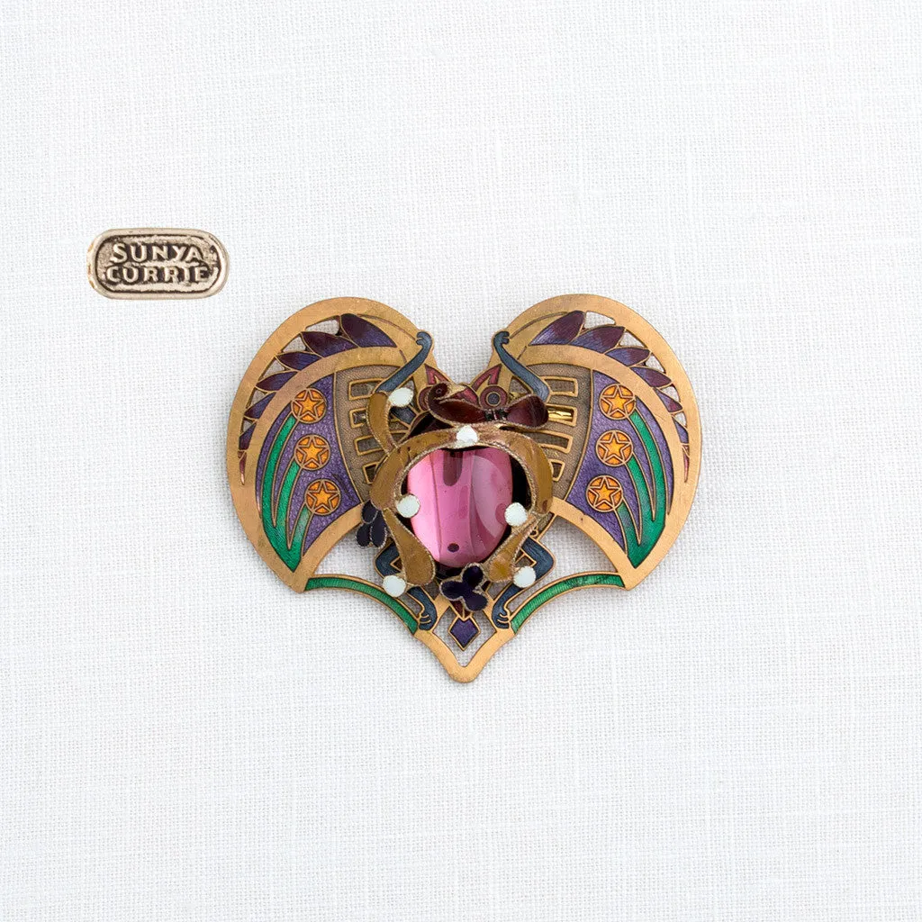 Enamel Scarab Pin with Amethyst Cabochon