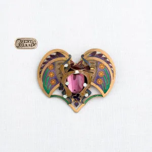 Enamel Scarab Pin with Amethyst Cabochon