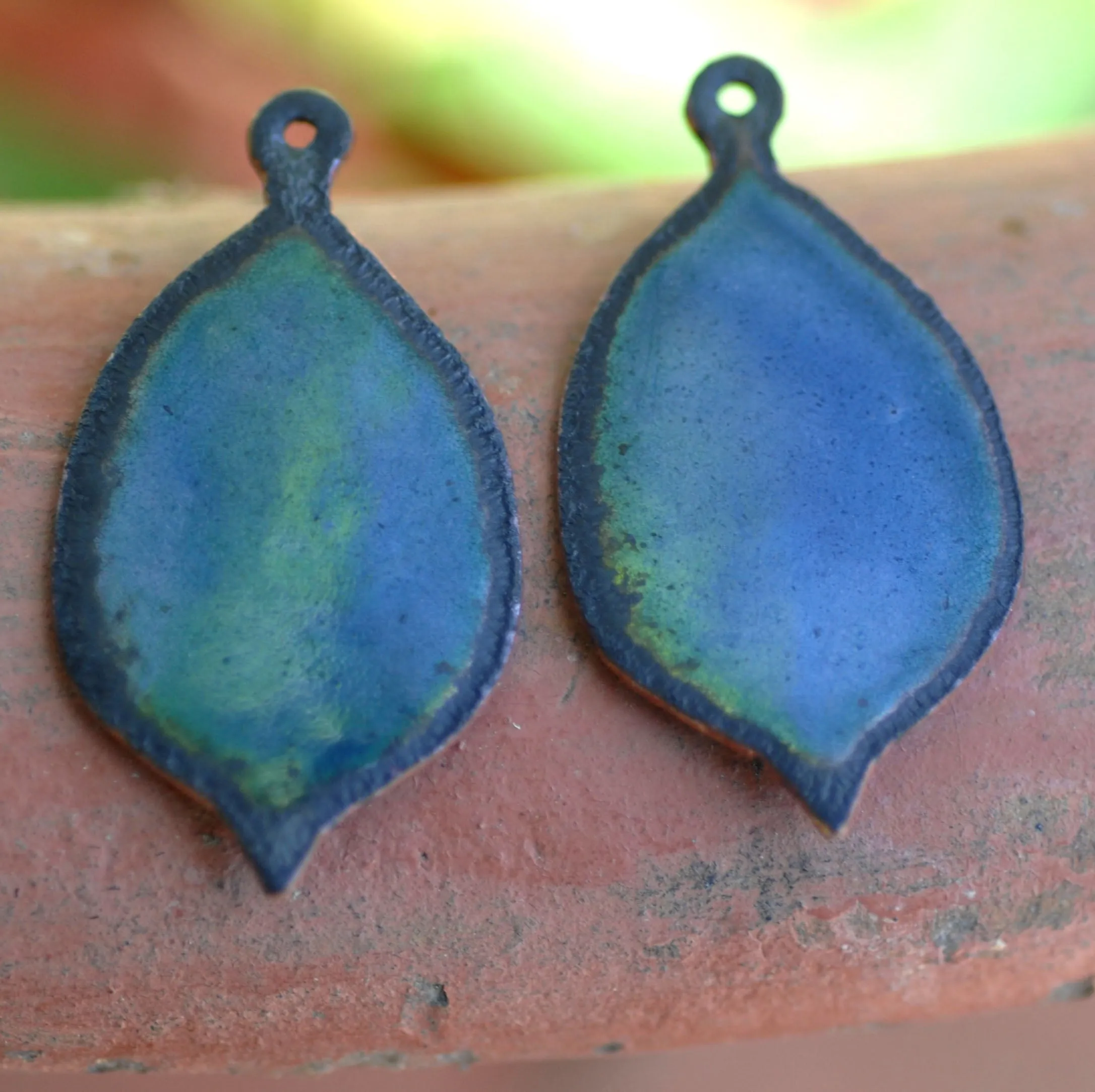 Enameled Finding - Earring Pair Blue and Black