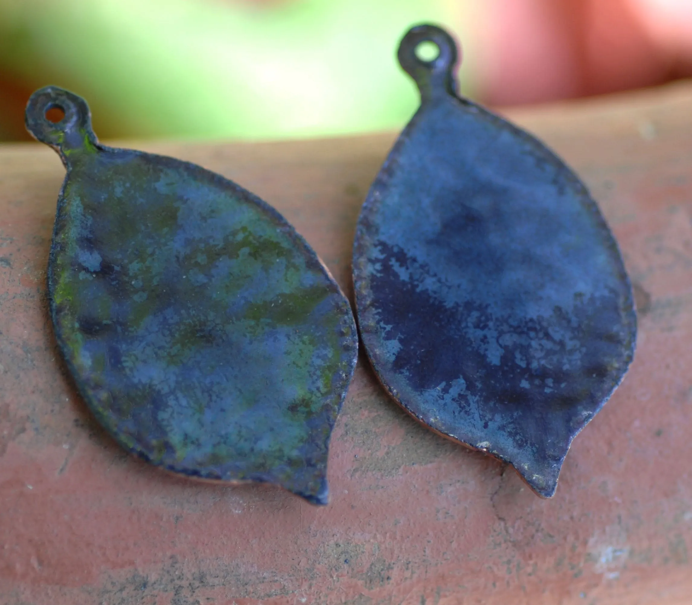 Enameled Finding - Earring Pair Blue and Black