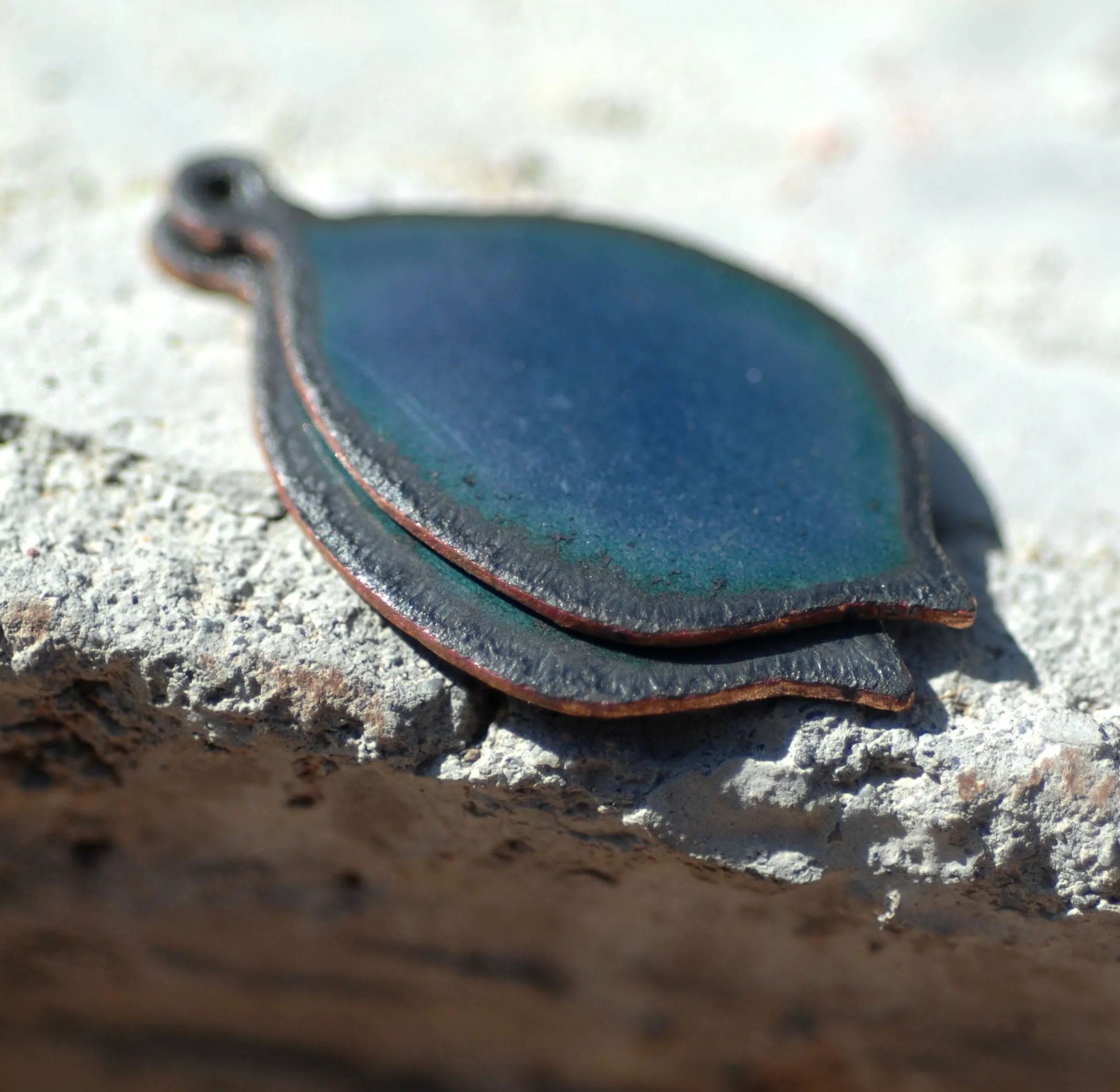 Enameled Finding - Earring Pair Blue and Black