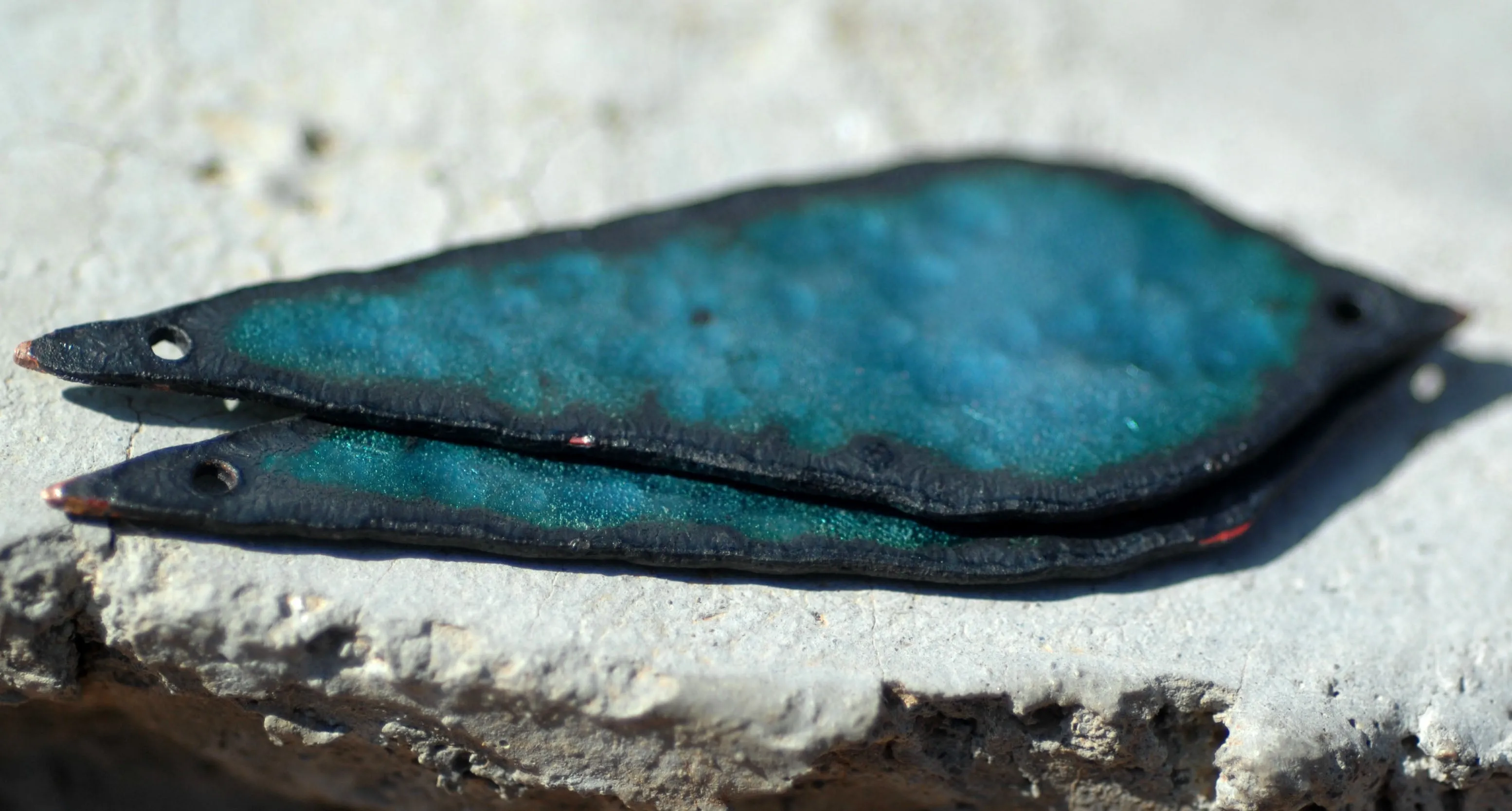 Enameled Finding - Earring Pair Blue with black shore and Blue