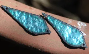 Enameled Finding - Earring Pair Blue with black shore and Blue