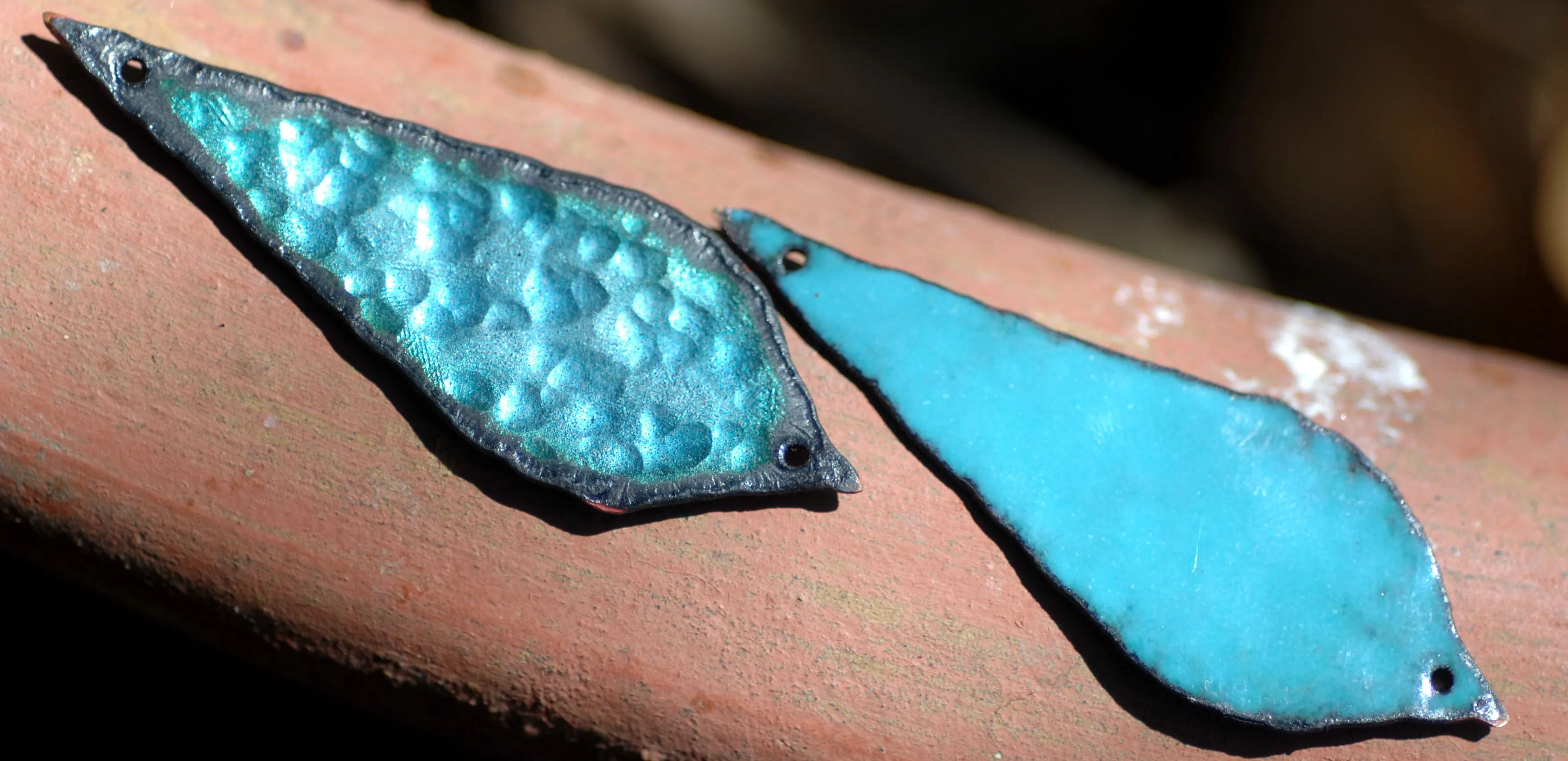 Enameled Finding - Earring Pair Blue with black shore and Blue