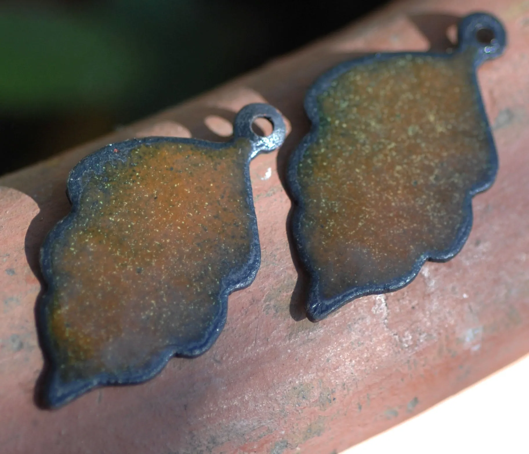 Enameled Finding - Earring Pair Brown and Brown