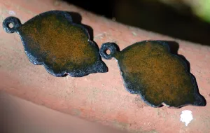 Enameled Finding - Earring Pair Green and Brown