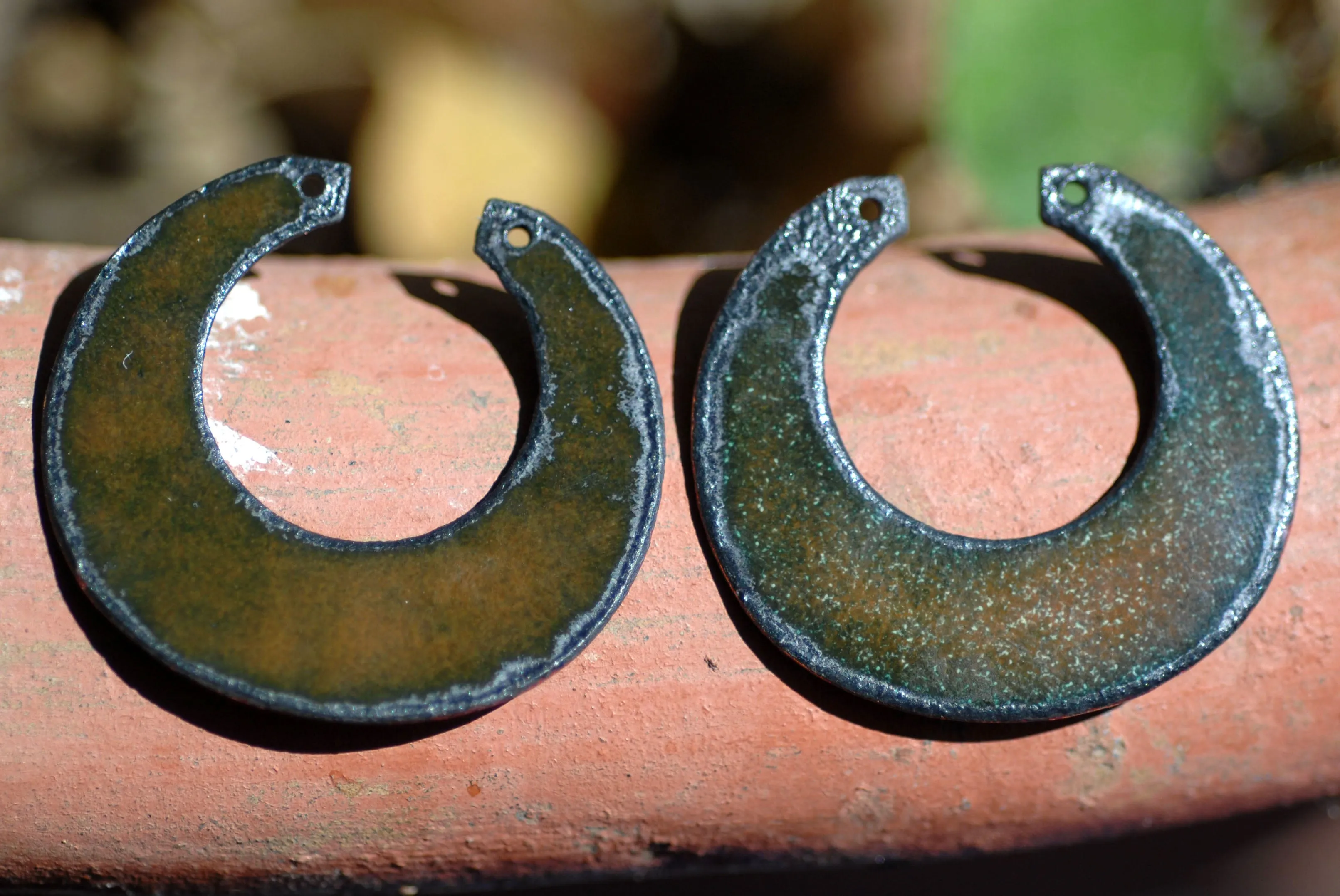 Enameled Finding - Earring Pair Green and Green