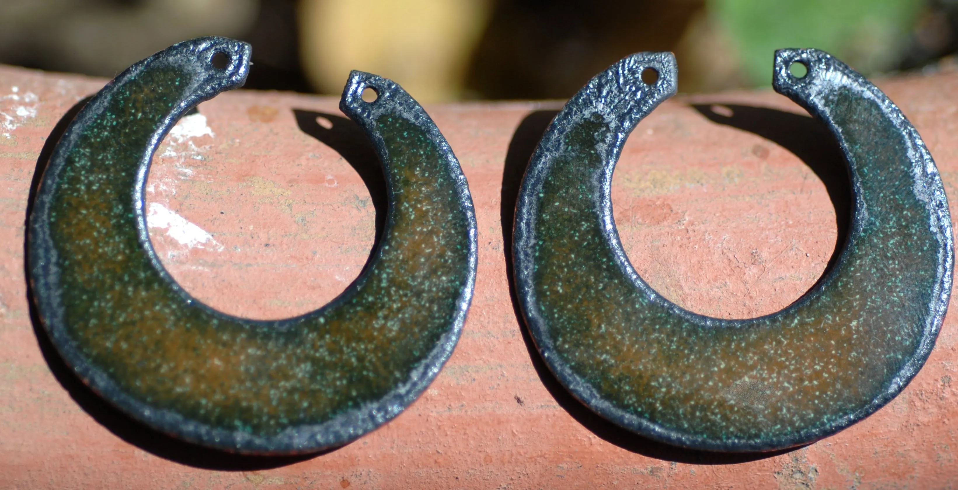 Enameled Finding - Earring Pair Green and Green
