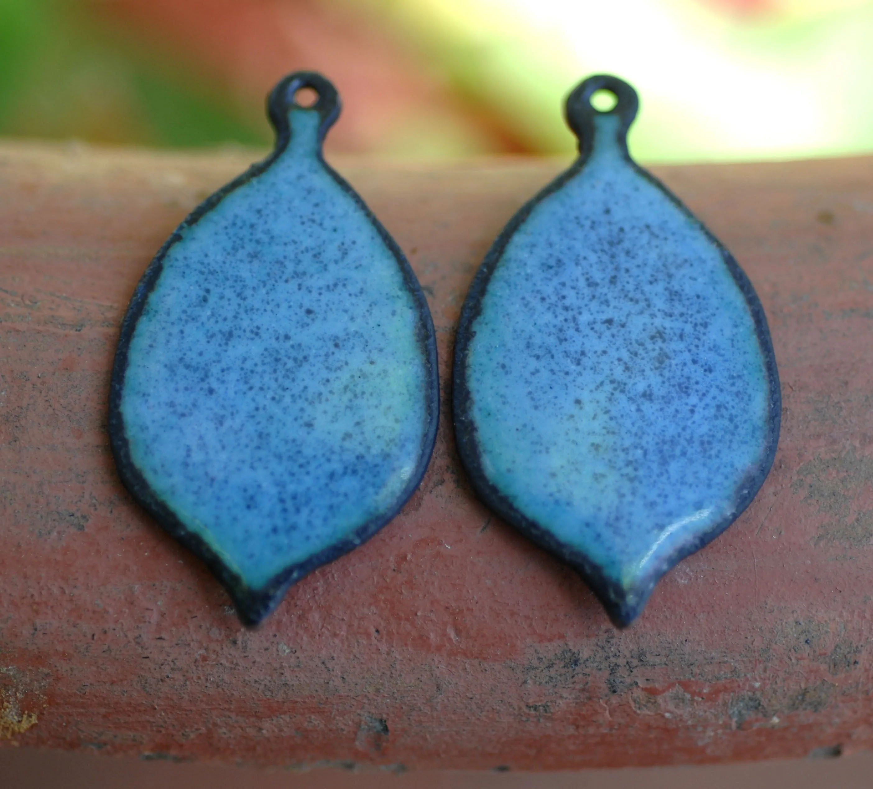 Enameled Finding - Earring Pair Light Blue and Light Blue