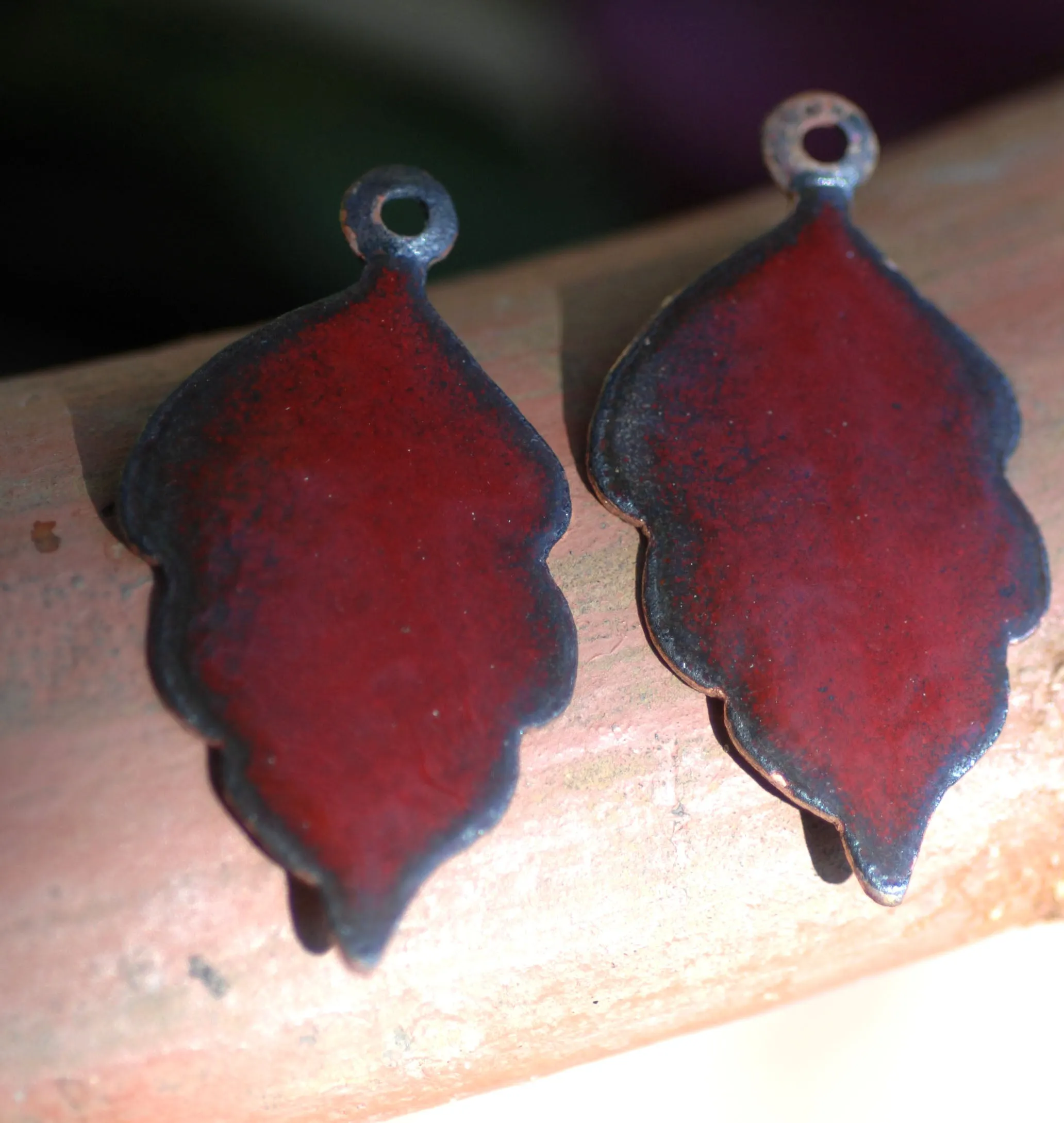 Enameled Finding - Earring Pair Red and Red