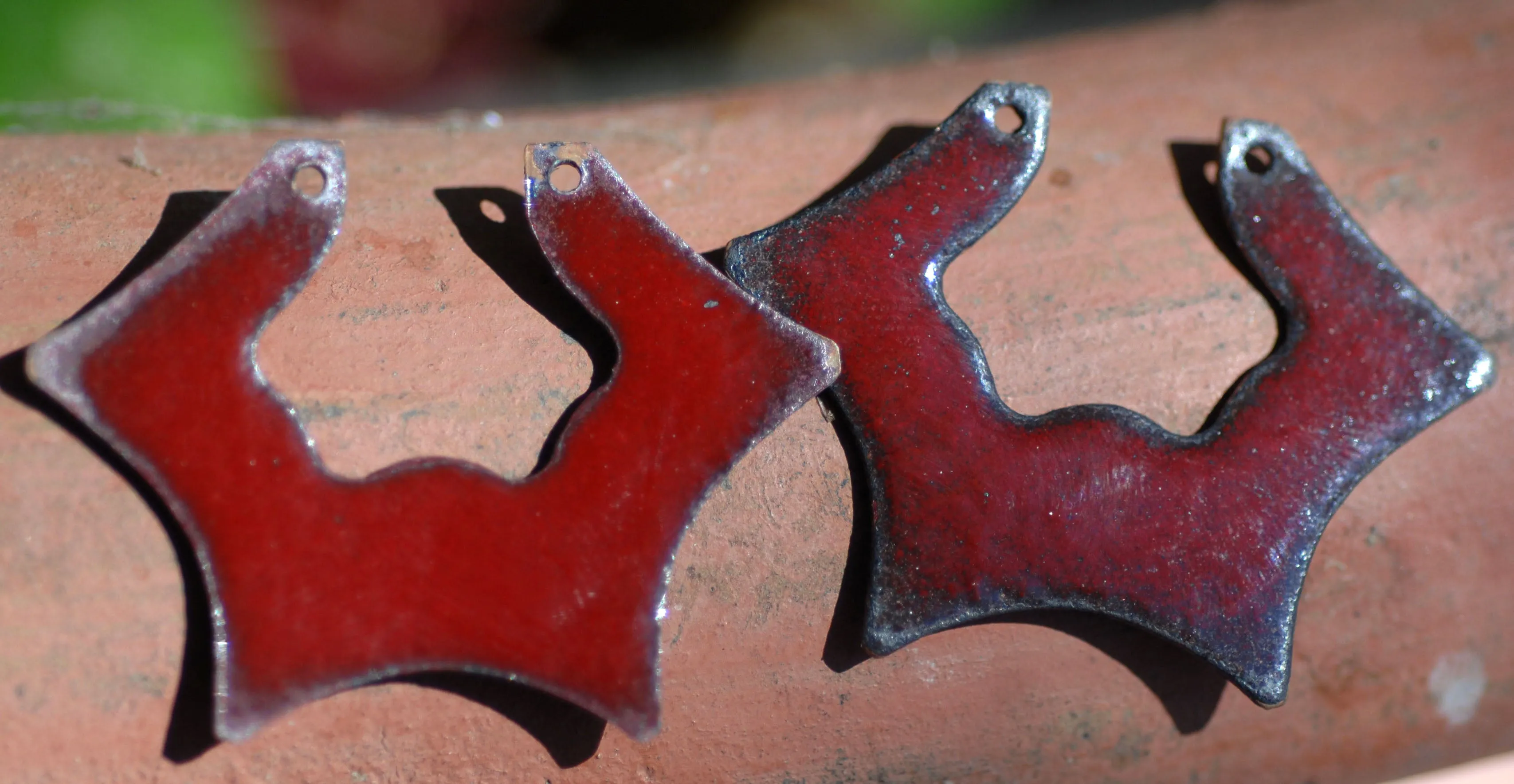 Enameled Finding - Earring Pair Red and Red