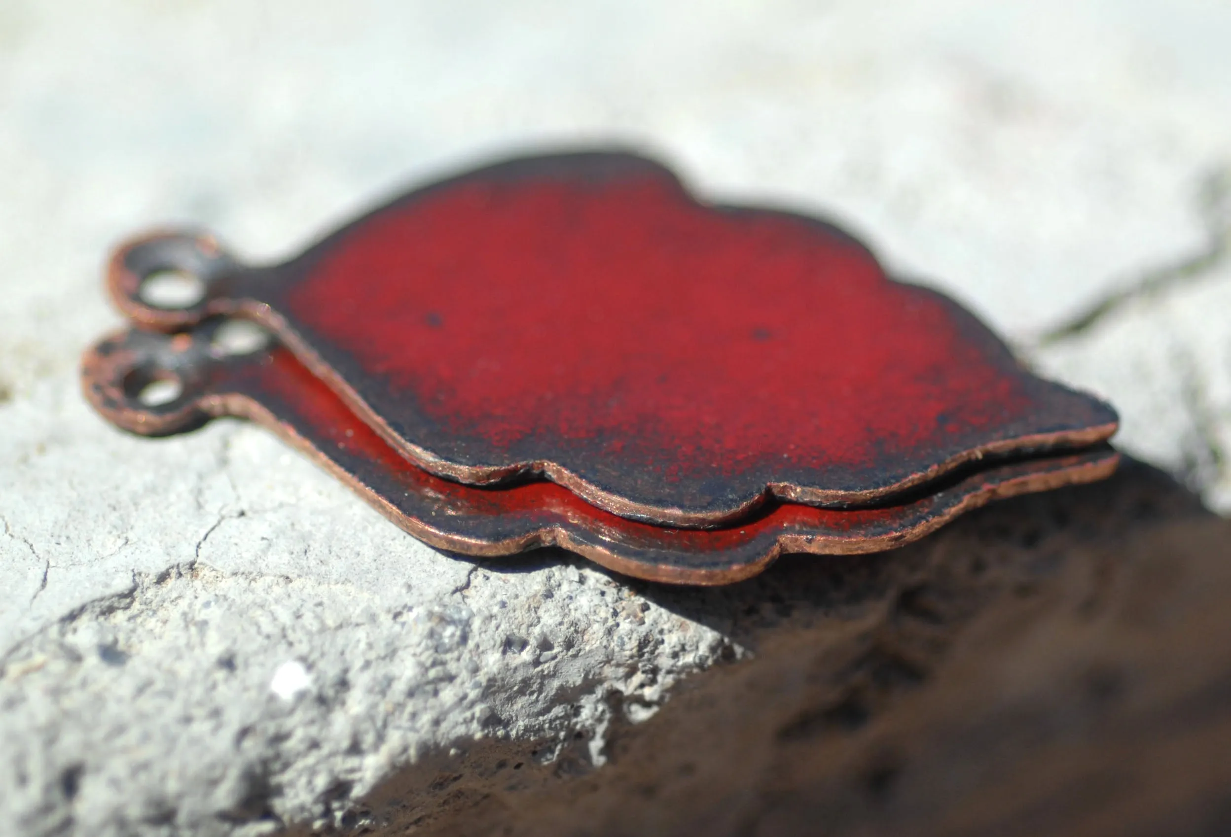 Enameled Finding - Earring Pair Red and Red