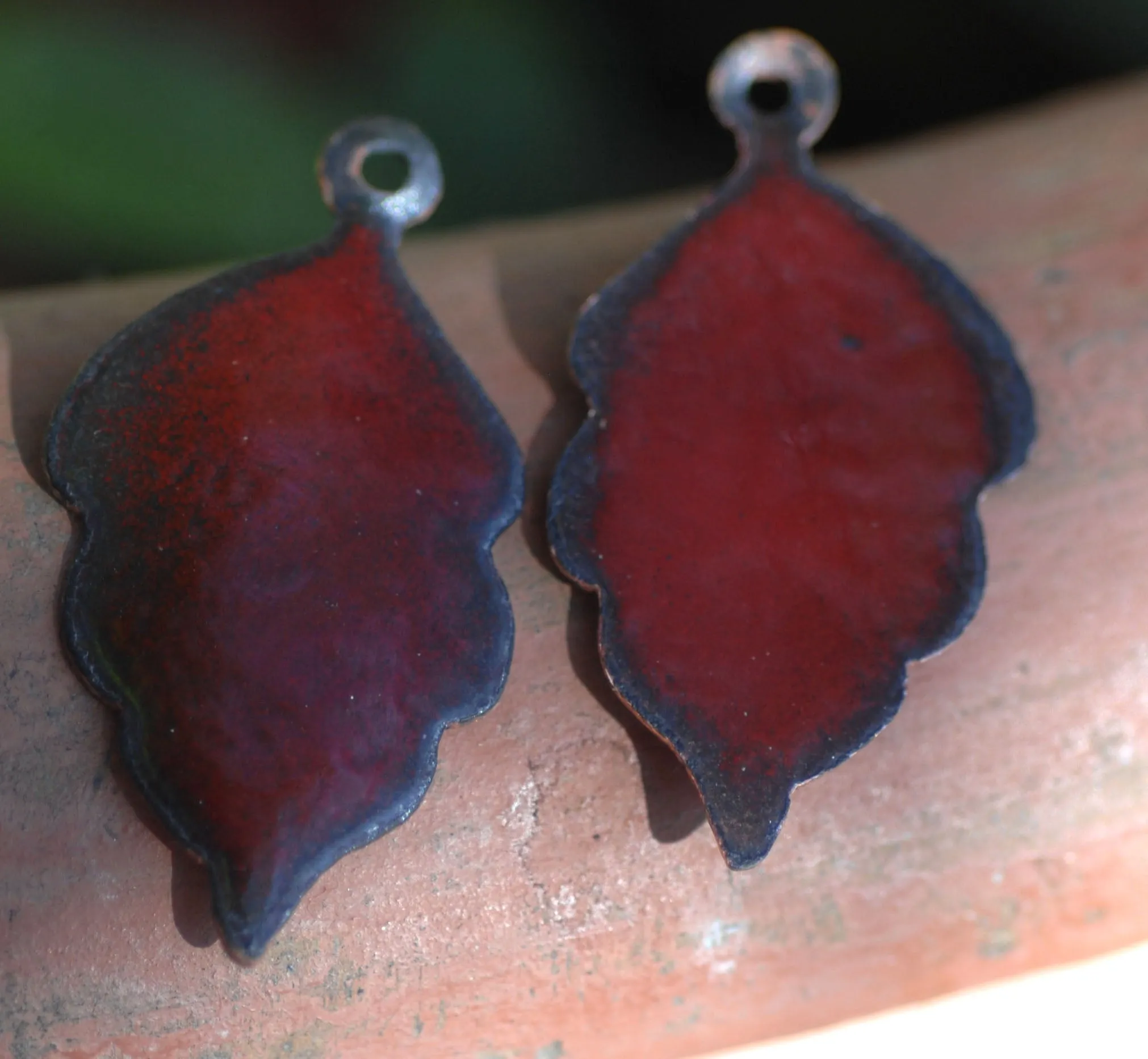 Enameled Finding - Earring Pair Red and Red
