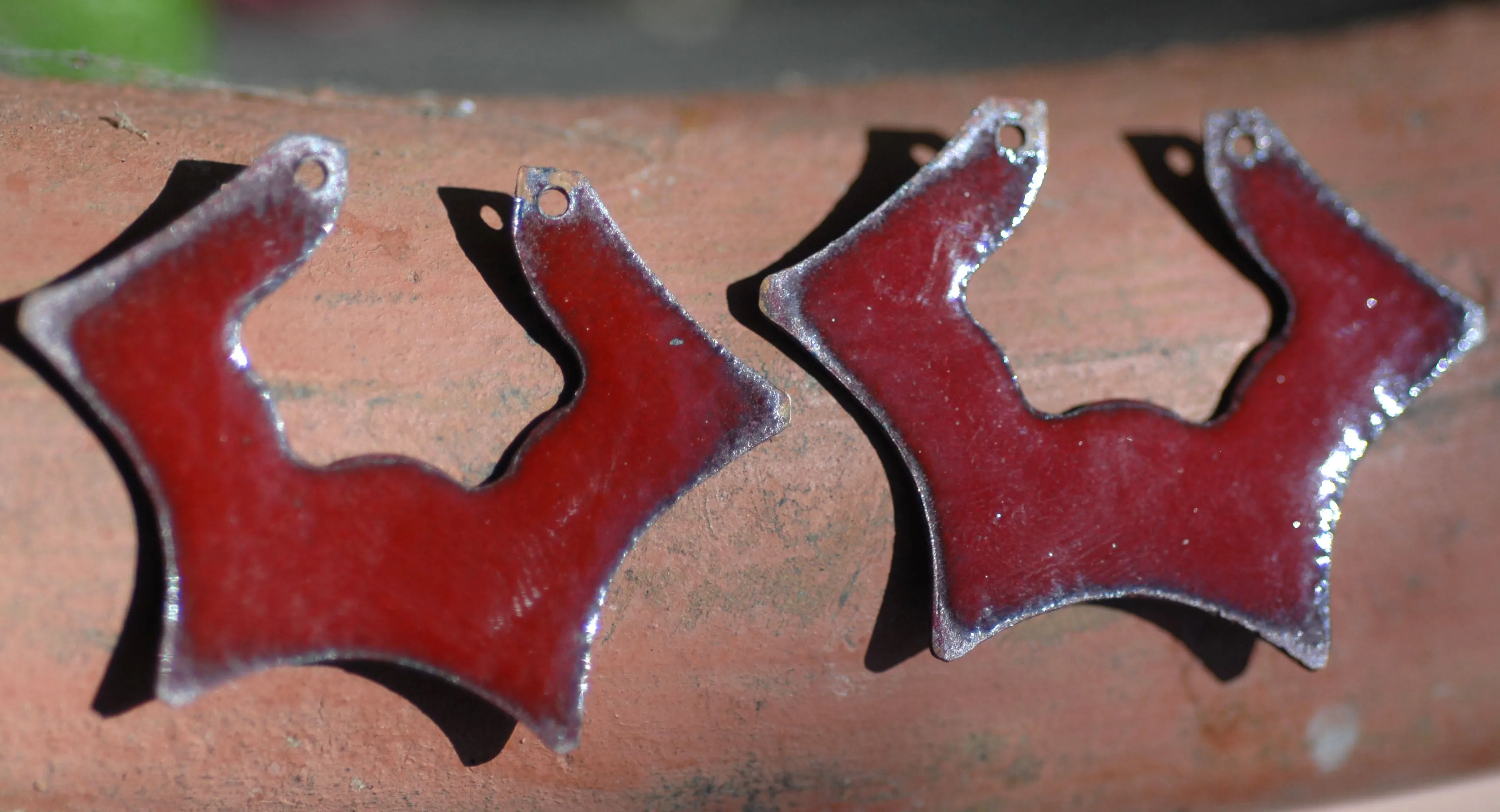 Enameled Finding - Earring Pair Red and Red