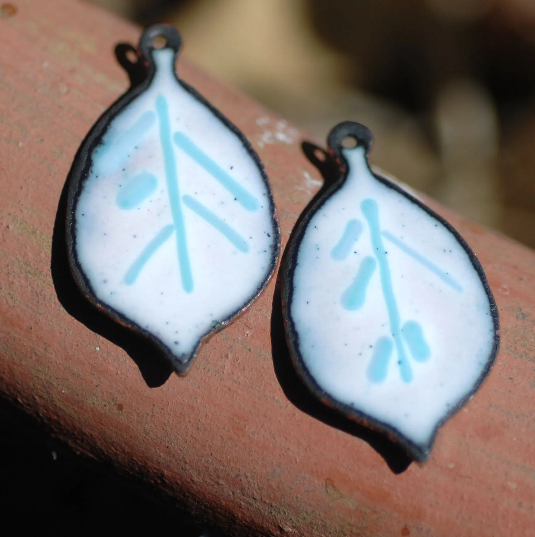 Enameled Finding - Earring Pair white and rose
