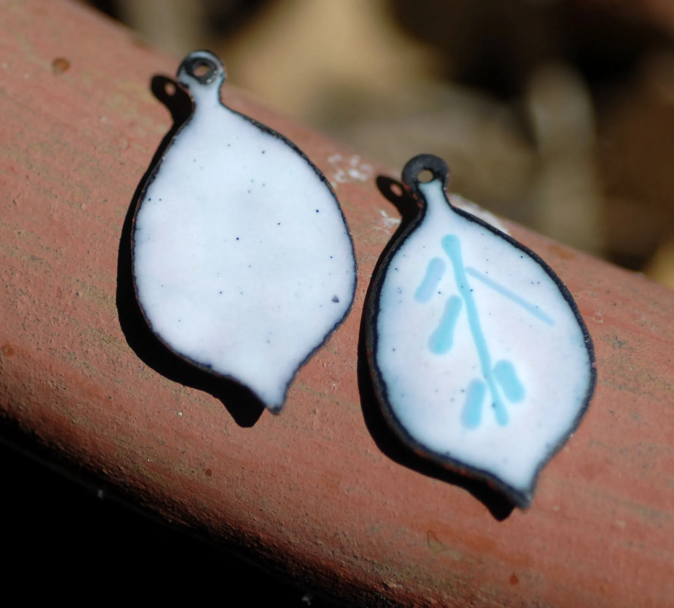 Enameled Finding - Earring Pair white and rose