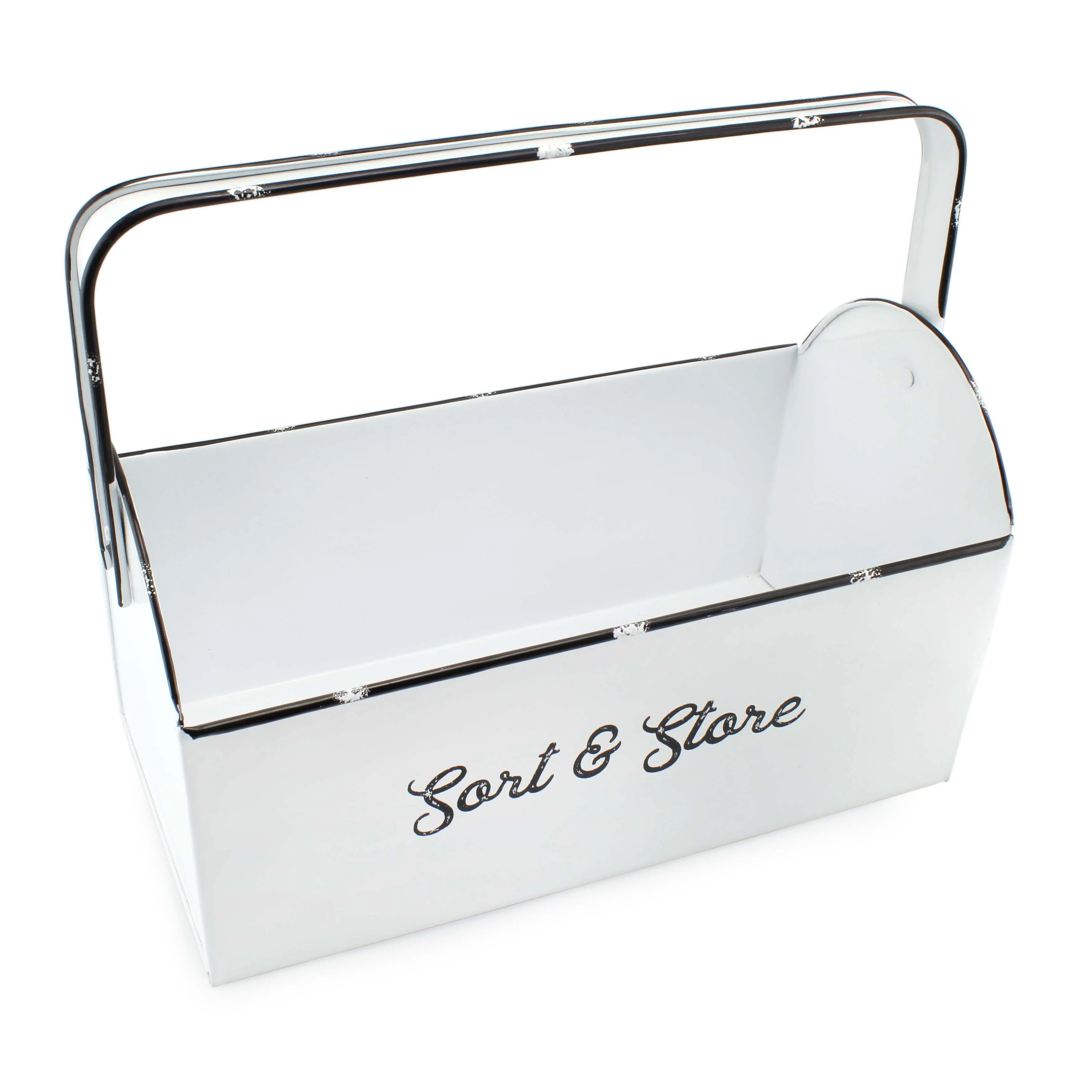 Enamelware Rustic Caddy with Handle (White, Case of 9)